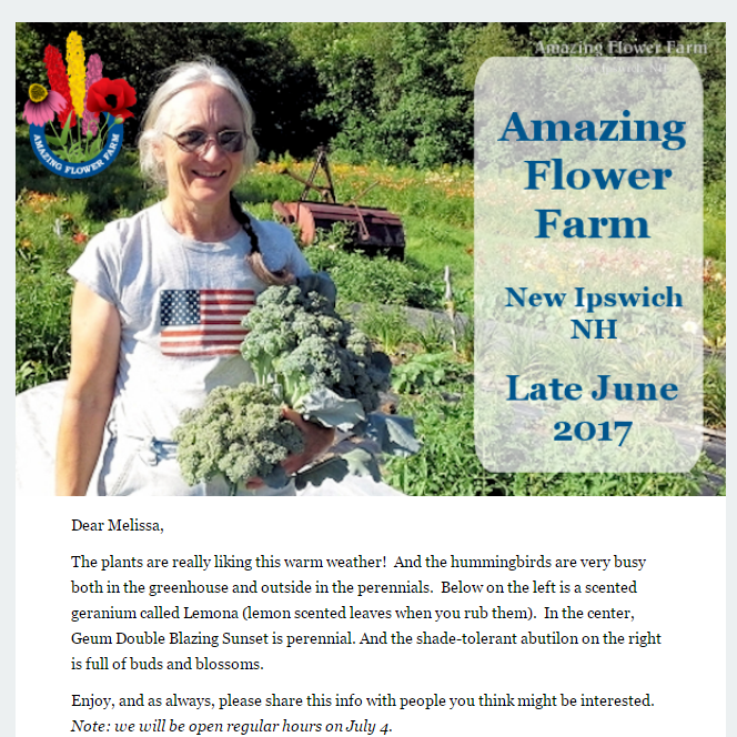 Amazing Flower Farm Newsletter Late June 2017